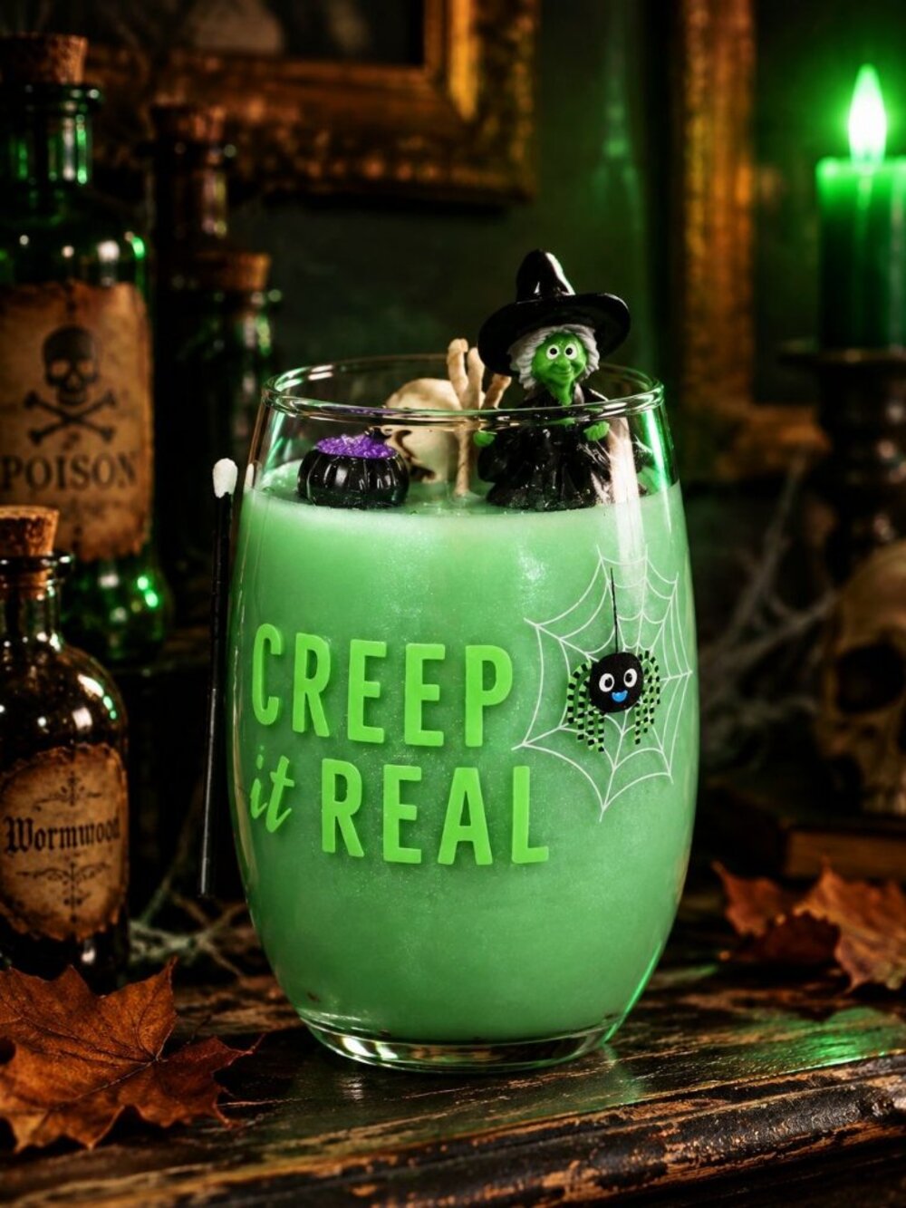 Artisan One Moon Flame Crypt Keeper Halloween Cornbread Pumpkin Glass Candle New